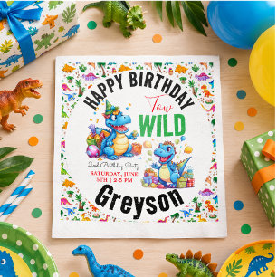 Zwei wilde Dino-Party Junge Dinosaurier 2. Geburts Serviette