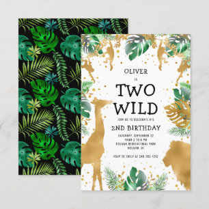 Zwei wilde Dschungelsafari 2. Geburtstag Gold Grün Einladung