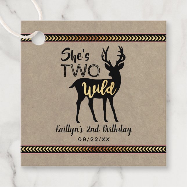 Zwei wilde Girls Woodland Deer 2. Geburtstag Geschenkanhänger (Vorderseite)