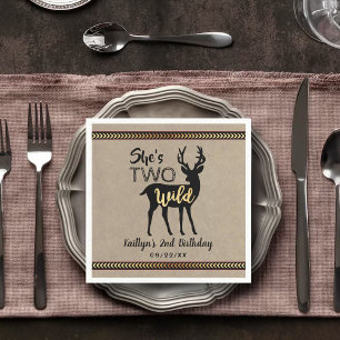 Zwei wilde Girls Woodland Deer 2. Geburtstag Serviette