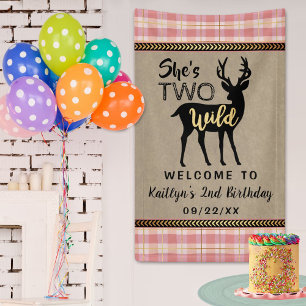 Zwei wilde Girls Woodland Deer 2. Geburtstag Willk Banner