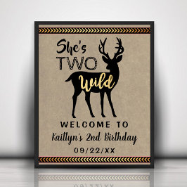 Zwei wilde Girls Woodland Deer 2. Geburtstag Willk Poster