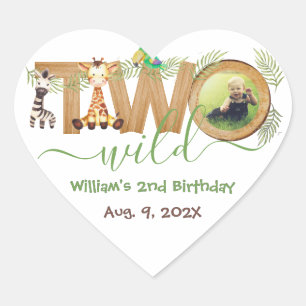 Zwei wilde Jungle Animals Wood Giraffe Zebra Foto Herz-Aufkleber