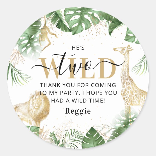 Zwei wilde Jungle Greenery & Gold Vielen Dank zum  Runder Aufkleber (Vorderseite)