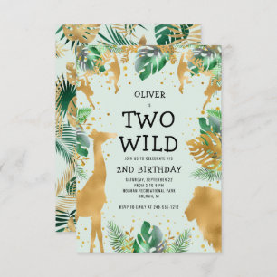 Zwei wilde Jungle Safari Green Gold 2. Geburtstag Einladung