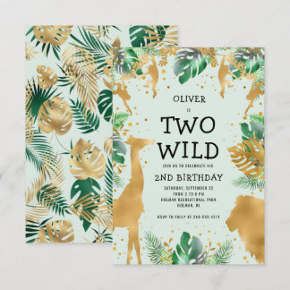 Zwei wilde Jungle Safari Green Gold 2. Geburtstag Einladung
