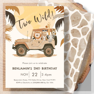 Zwei wilde Jungle Tiere 2. Geburtstag Einladung