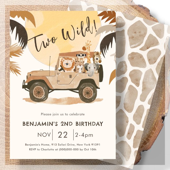 Zwei wilde Jungle Tiere 2. Geburtstag Einladung (Von Creator hochgeladen)