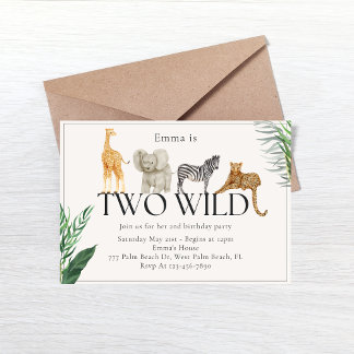 Zwei wilde Jungle Zoo Thema Geburtstag Einladung