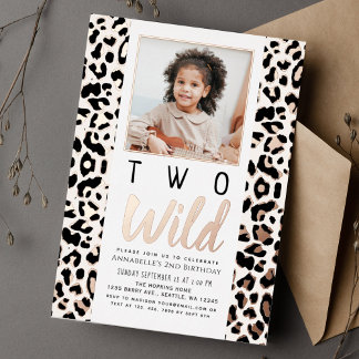 Zwei Wilde Leopard Spot Foto Kinder 2. Geburtstag Folieneinladung