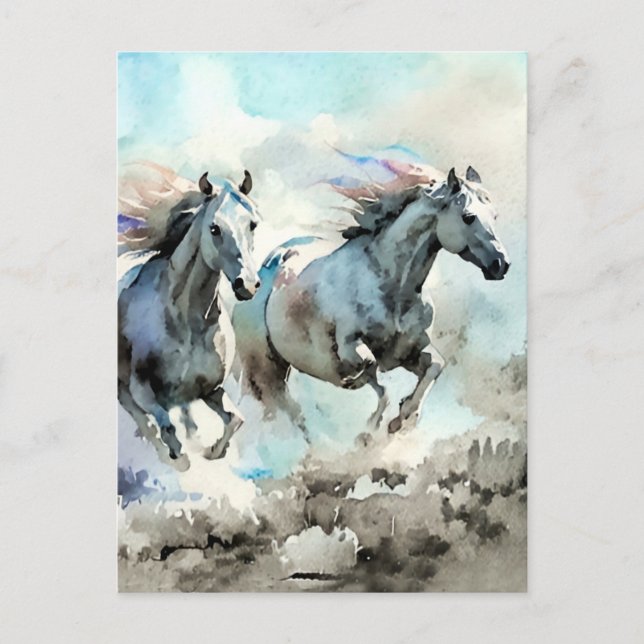 Zwei wilde Mustangs Rennen gegen den Wind Postkarte (Vorderseite)