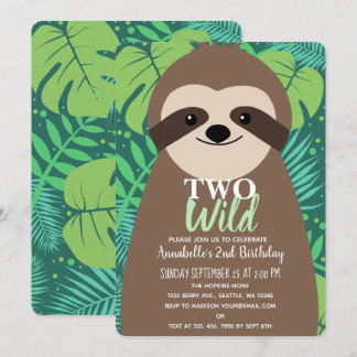 Zwei wilde, Niedliche Sloth Kids zum zweiten Gebur Einladung
