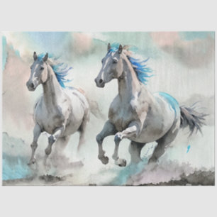 Zwei wilde Rennpferde Aquarell Seidenpapier