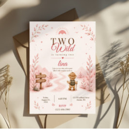Zwei wilde rosa Boho-Explorer-Geburtstagsdesign Einladung