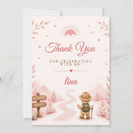 Zwei Wilde Rosa Boho Geburtstag Dankeskarte