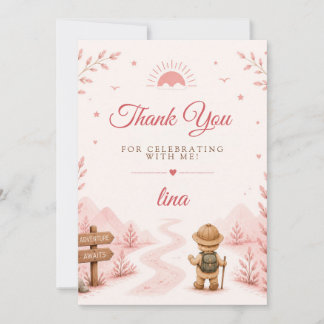 Zwei Wilde Rosa Boho Geburtstag Dankeskarte
