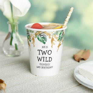 Zwei Wilde Safari 2. Geburtstag Grün Gold Weiß Pappbecher