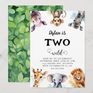 Zwei wilde Safari Tiere 2. Geburtstag Einladung