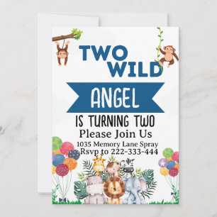 Zwei wilde Safari Tiere 2. Geburtstag Einladung
