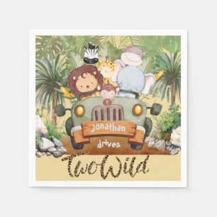 Zwei wilde Safari-Tiere fahren Auto 2. Geburtstag  Serviette