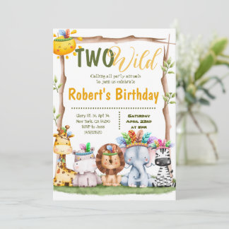 Zwei wilde Safari Tiere Stamm Geburtstag Einladung