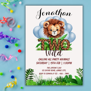 Zwei wilde Safari-Tiere Süßer Löwe 2. Geburtstag Einladung