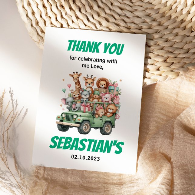 Zwei wilde Safari-Tiere zum 2. Geburtstag Dankeskarte (Two Wild Safari Animal 2nd Birthday Party thank you card
)