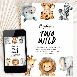 Zwei wilde Safari-Tiere zum 2. Geburtstag Einladung