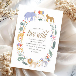 Zwei wilde Safari-Tiere zum 2. Geburtstag Einladung