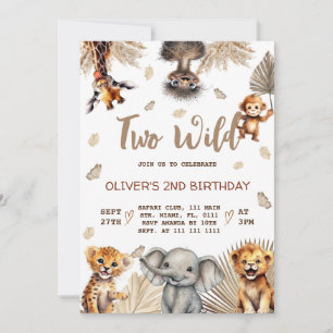Zwei wilde Safari-Tiere zum 2. Geburtstag  Einladung