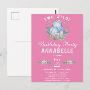 Zwei wilde tropische Elefanten Pink zum Geburtstag Postkarte
