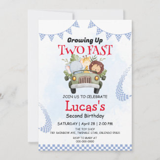 Zwei Wildjungrenwettwagen 2. Geburtstag Party Einladung