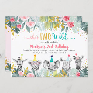 Zwei Wildpink Gold Party Tier Geburtstag Einladung