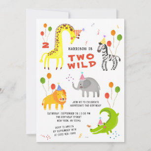 Zwei Wildtiere, 2. Geburtstag Safari Tiere Niedlic Einladung