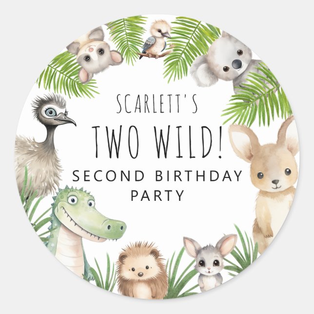 Zwei Wildtiere! Aussie Animal Birthday Party Runder Aufkleber (Vorderseite)