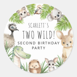 Zwei Wildtiere! Aussie Animal Birthday Party Runder Aufkleber