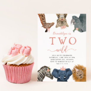 Zwei Wildtiere Mädchen zum zweiten Geburtstag Einladung
