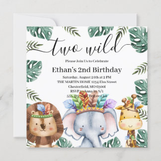 Zwei Wildtiere Wald 2. Geburtstag Invi Einladung