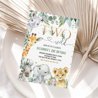 Zwei Wildtiere zum zweiten Geburtstag Gold Jungle Einladung