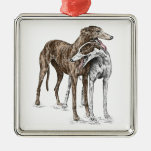 Zwei Windhund-Freund-Hundekunst Ornament Aus Metall