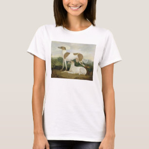 Zwei Windhunde in einer Landschaft (Öl auf T-Shirt