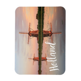Zwei Windmühlen mit Reflektion bei Sonnenuntergang Magnet