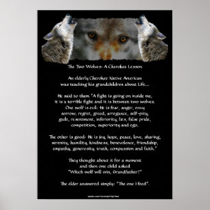 ZWEI WOLF-CHEROKEE GESCHICHTE Wolf-Plakat Poster