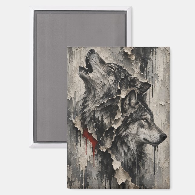 Zwei Wölfe, Ein Herz Magnet (Vorderseite/Rückseite)