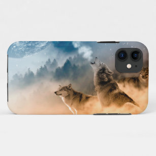 Zwei Wölfe heulen auf Vollmond im Wald Case-Mate iPhone Hülle