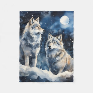 Zwei Wölfe im Winter Fleecedecke
