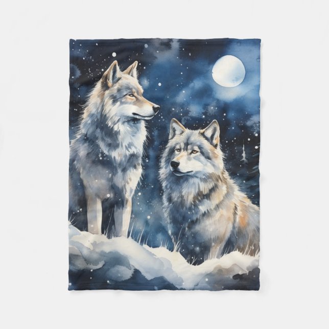 Zwei Wölfe im Winter Fleecedecke (Vorderseite)