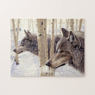 Zwei Wölfe jagen im Winter Schnee Akryllische Male Puzzle