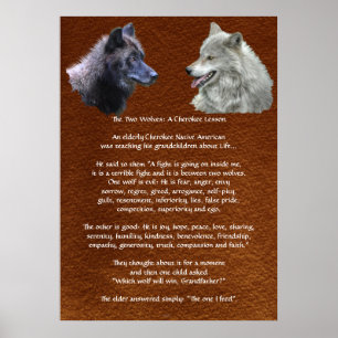 Zwei Wolves Cherokee Lesson Wildlife Poster