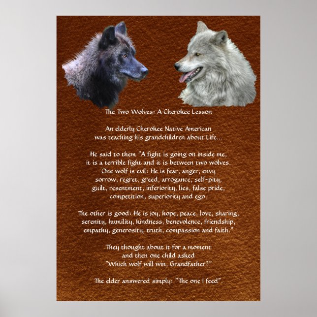 Zwei Wolves Cherokee Lesson Wildlife Poster (Vorne)